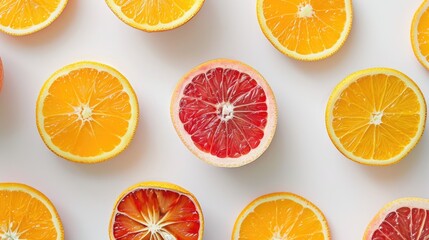 Oranges with white background and citrus fruit slices