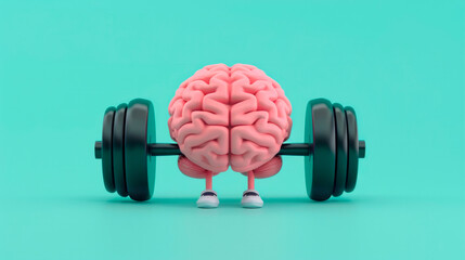 A Pink Brain Lifting Black Weights Against a Teal Background