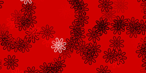 Light Red vector doodle template with flowers.
