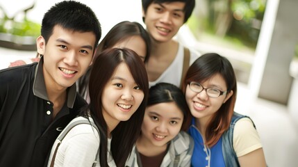 Obraz premium Diverse group of happy students smiling and bonding on college campus