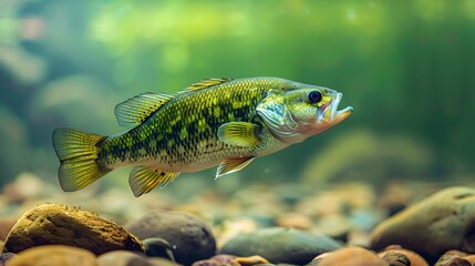 Fototapeta premium Colorful Freshwater Fish Swimming in Natural Underwater Habitat