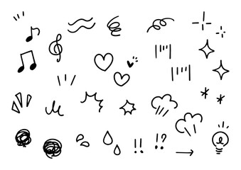 手描きの感情のあしらいの漫符イラスト アイコンセット