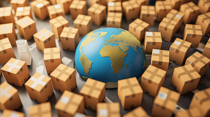 Cardboard boxes delivered around the world - global shipment Delivery and cargo transportation in the world