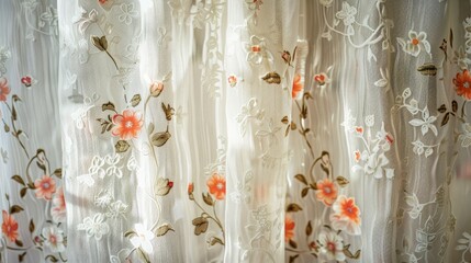 Vintage floral pattern on white lace curtain background
