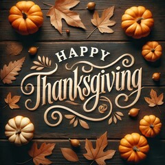 Thanksgiving Message with Pumpkins and Fall Leaves
