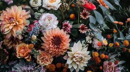 Arrangement of fresh flowers with earthy tones