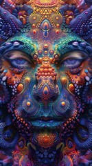 Vibrant Abstract Digital Art of a Human Face with Intricate Patterns and Vivid Colors