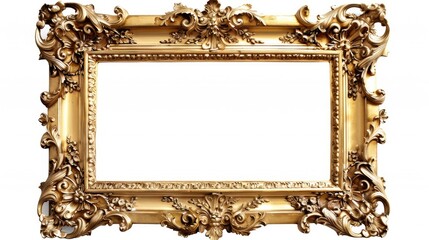 Antique gold frame with regal decorations on white backdrop