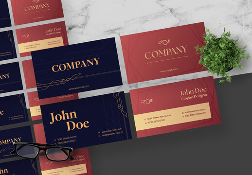 Green And Red Abstract Company Business Card