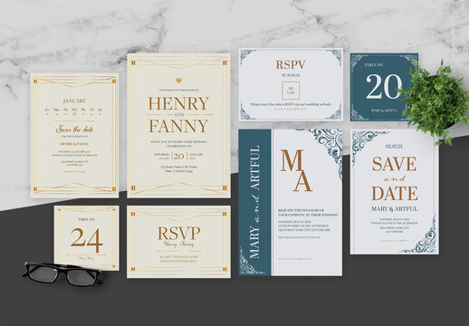 Gold And Green Invitation Set