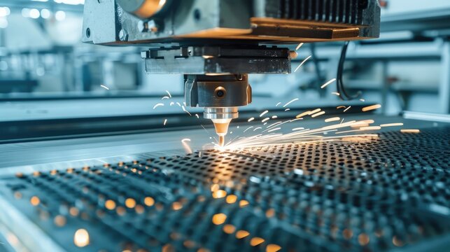 Industrial factory utilizing a laser cutting machine on metal sheet