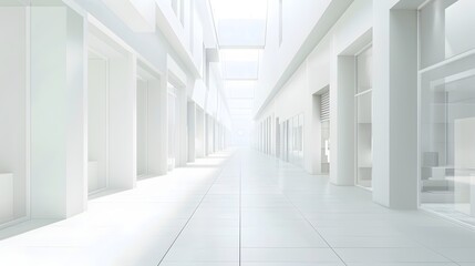 Fototapeta premium Minimalist Architectural Hallway with Bright Lighting and Clean Geometric Design