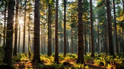 Fototapeta premium a group of tall trees in a forest