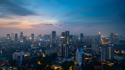 Obraz premium Breathtaking Nighttime Cityscape of Kuala Lumpur Skyline with Illuminated Skyscrapers