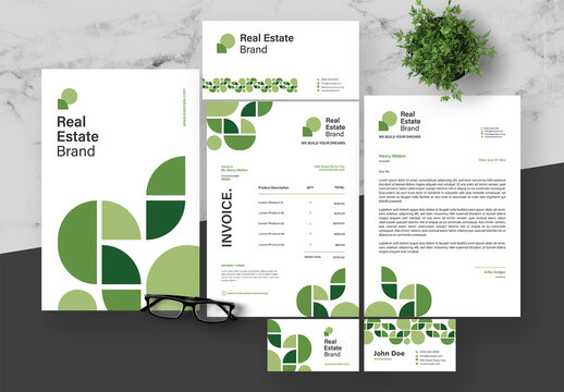 Green And White Natural Business Stationery
