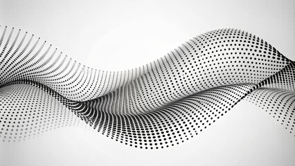 Futuristic wave of smoothly moving black dots undulates across a pristine white background, evoking a sense of dynamic digital fluidity.