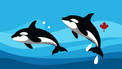 two dolphins in the water Vector Illustration 