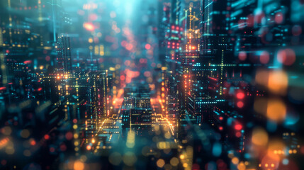 Abstract digital technology background, data visualization. Computing concept. Lots of numbers in a large system. Technology and business concept, analysis.