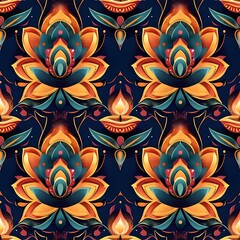 Seamless Pattern of Captivating Mandala Embellished Diwali Diyas Radiating Mystical Illumination