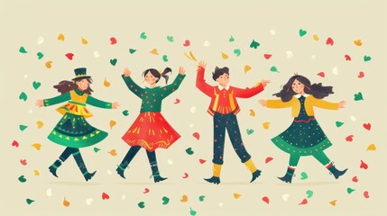 Obraz premium Colorful Illustration of Traditional Irish Dancers at St. Patrick's Day Celebration