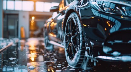 car cleaning and washing with foam soap