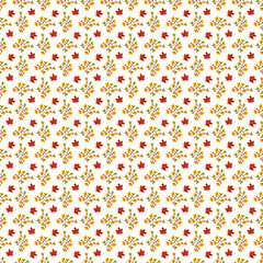 Floral seamless pattern with autumn flowers and leaves.