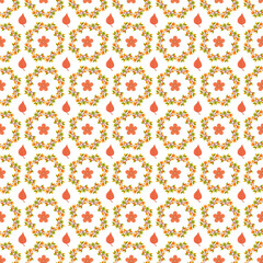 Floral seamless pattern with autumn flowers and leaves.