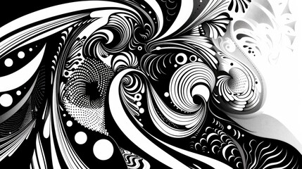 An abstract background with intricate black-and-white patterns.