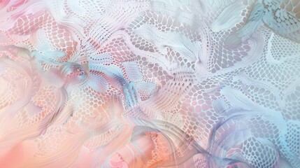 An abstract background with intricate, lace-like designs in soft, pastel tones.