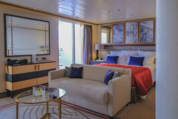 Luxurious ocean view or oceanview or outside balcony veranda cabin stateroom suite queen king...