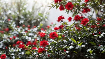 Obraz premium some bushes an red flowers in the background,