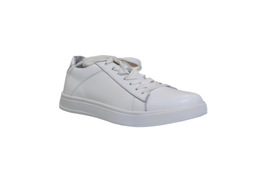 one leather sneaker isolated, fashionable men's shoes, white sneakers on a white background