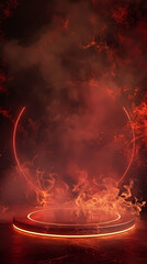 Round podium with burning flames