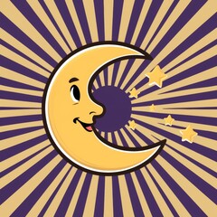 Cute cartoon smiling crescent moon, Good night lullaby
