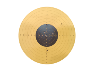 Paper shooting target with bullet holes.