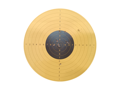 Paper shooting target with bullet holes.