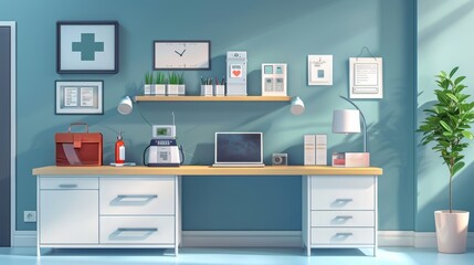 This close-up captures advanced medical technology and data analysis through a doctor using a digital tablet with a futuristic interface.

