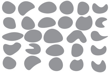 Round smooth pebble stone collection. Organic shape rock isolated. Various form of beach blob, splat. Ocean set vector illustration on white background