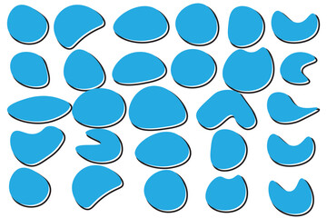 Round smooth pebble stone collection. Organic shape rock isolated. Various form of beach blob, splat. Ocean set vector illustration on white background