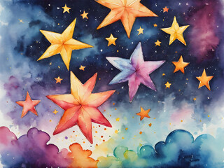 Collection of stars style sketch cartoon watercolor.
