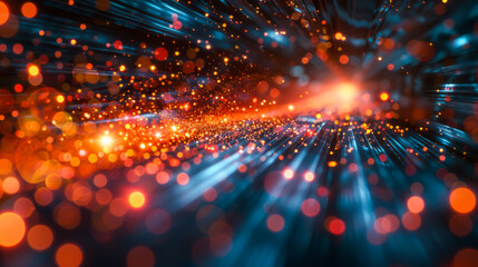 Obraz premium Abstract stock market chart background. Bright shiny lines on a dark background. High energy in movement is red and blue. Copy space.