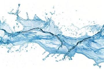 Obraz premium Blue water splash wave background, blue color, white isolated background, banner with copy space area. Spa or refreshing drink.
