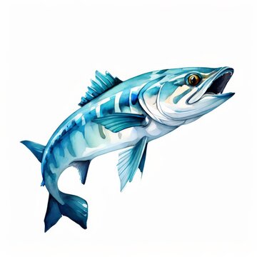 recommend clip art: A barracuda watercolor illustration on white background.