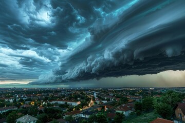 The dramatic sky above the city was illuminated by flashes of lightning as supercell storm clouds gathered, heralding the arrival of a thunderstorm amidst the bad weather conditions