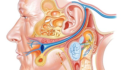 Obraz premium Cross-Section Diagram of Human Head Anatomy and Sinuses