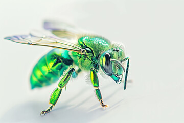 Macro shot of vibrant metallic green bee showcasing textured beauty and intricate details of a unique insect in a natural setting vibrant green insect concept