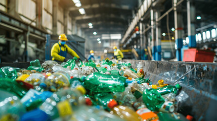 Workers sorting recyclable materials at recycling facility
