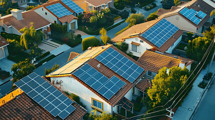 Suburban rooftop with solar panels