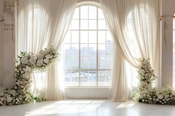 Background wedding with floral and view outside the garden fall generative AI	
