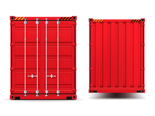 Vector red cargo container front & side view white background Shipping Logistics Concept
